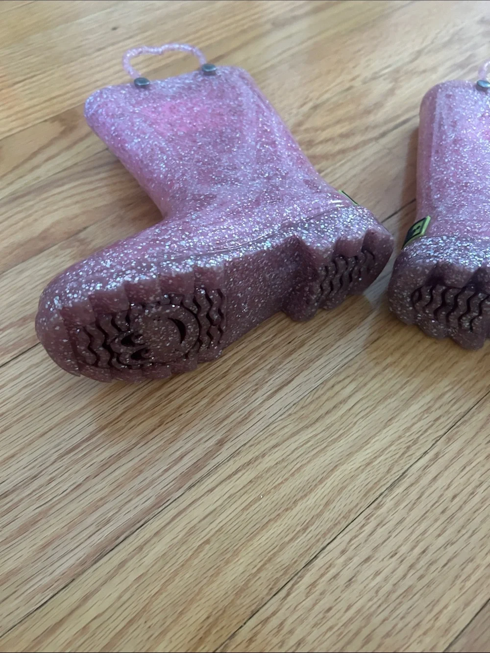 Western Chief Sparkly Pink Glitter Kids Rain Boots with Heart Handles Sz 9